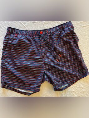Scotch & Soda Swim Trunks Geometric Print Red Blue Poolside Quick Dry Shorts